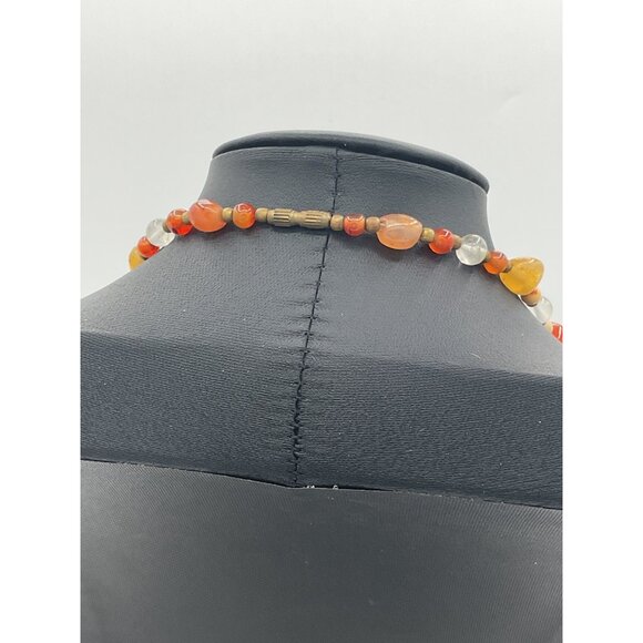 Handcrafted Design Multicolor Gemstone Beaded Necklace 16" Drop - Picture 4 of 4